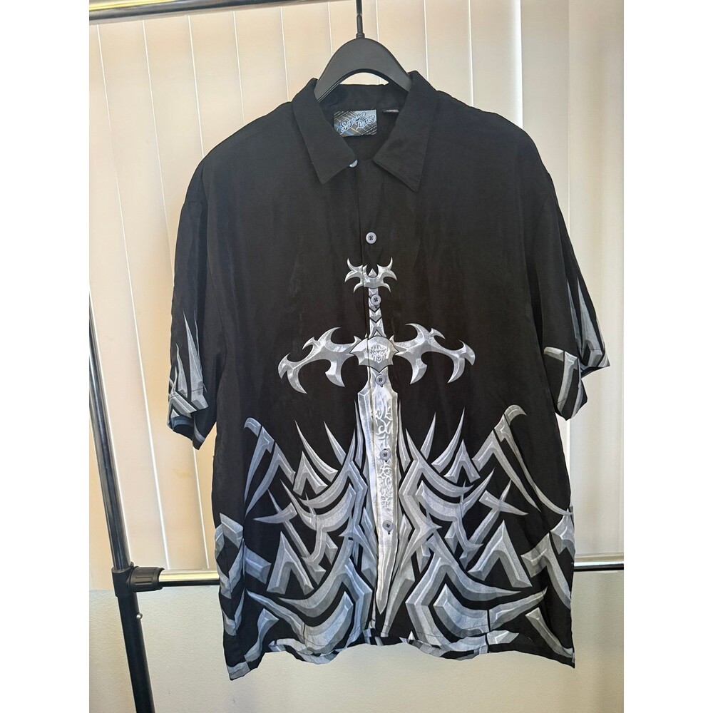 Vintage Men’s Sapphire Lounge Black Tribal Sword  Button Down Shirt Size X-large